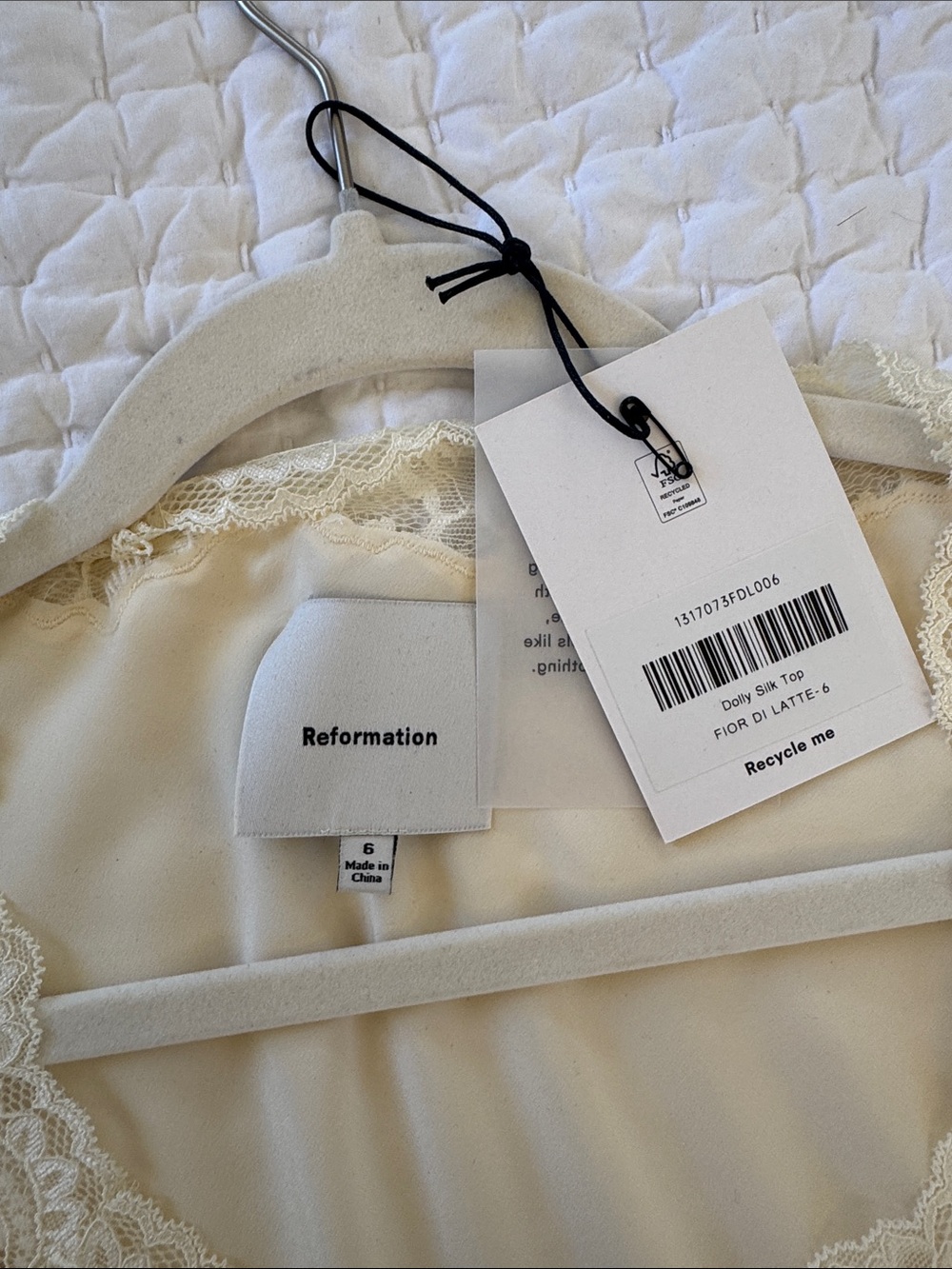 Reformation Cream Silk Lace-Trim Wrap Blouse - Picture 2 of 3